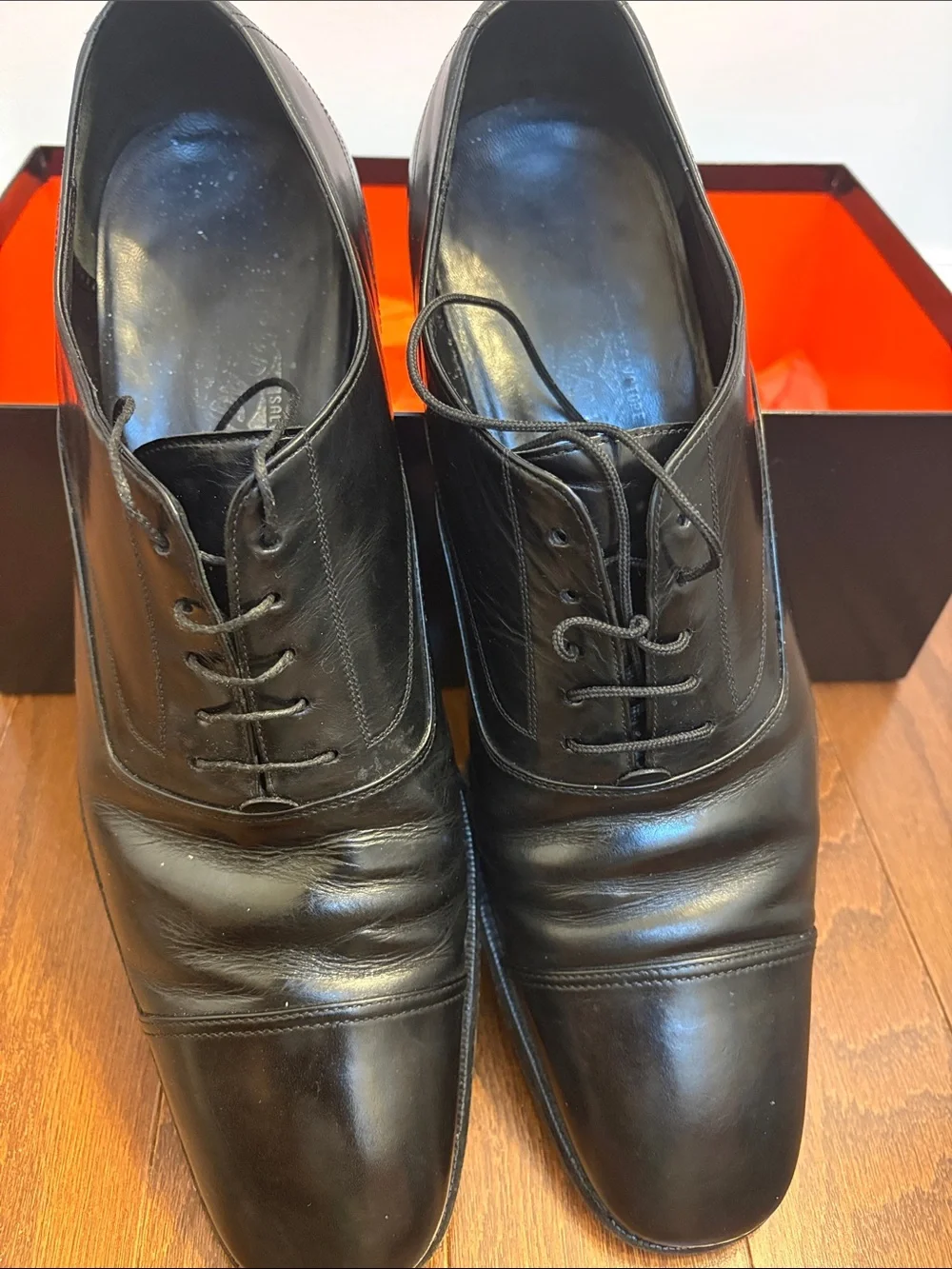 Salvatore Ferragamo Black Leather Cap-Toe Derbys
